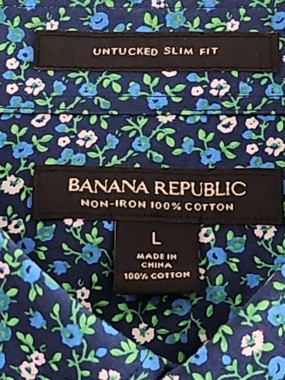 Banana Republic Shirt Men's L Large Blue Green Floral AOP Untucked‎ Slim Fit EUC